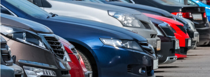 Row of cars at a dealership