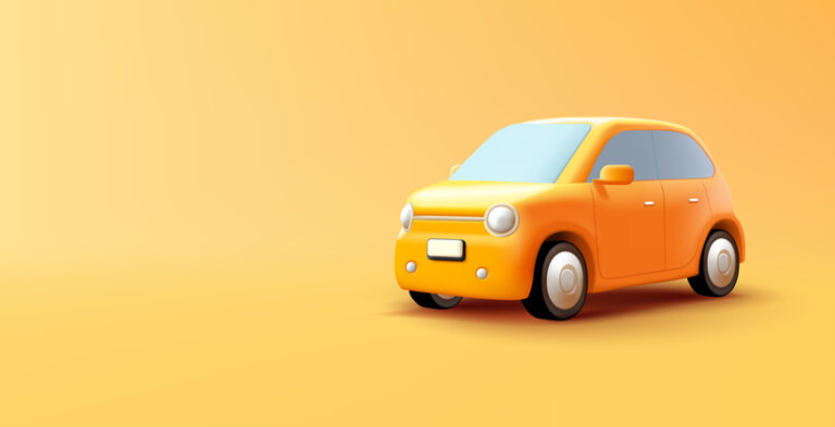 Yellow car retro vintage model 3d illustration, cartoon style cute vehicle, isolated on yellow