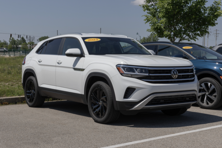 White Volkswagen Atlas Cross Sport SUV in lot