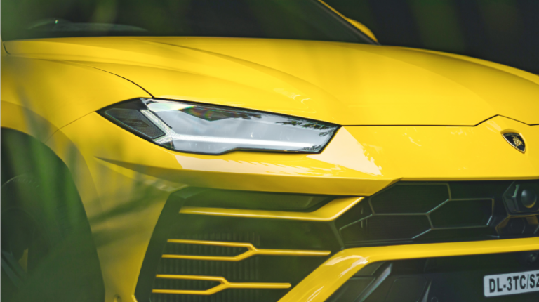Yellow Lamborghini Urus front view