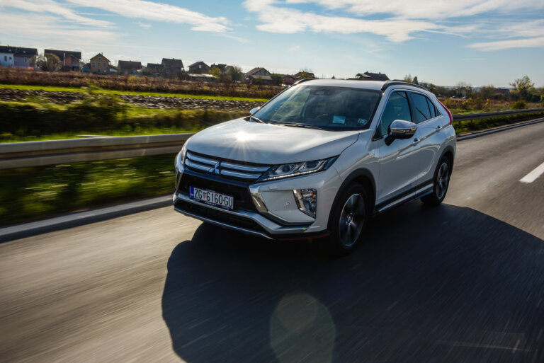 New 2018 Mitsubishi Eclipse Cross in motion. Modern transportation. Blurred background.