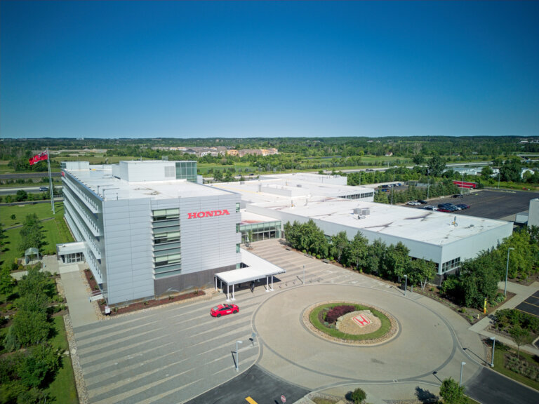 Aerial view of a Honda office and manufacturing facility