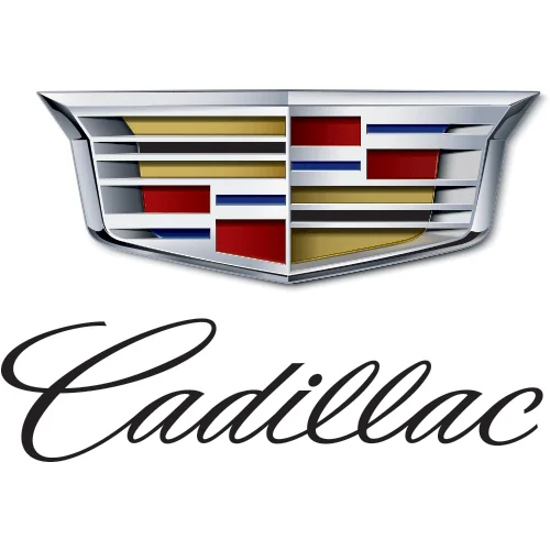 Cadillac logo with crest emblem above Cadillac text.