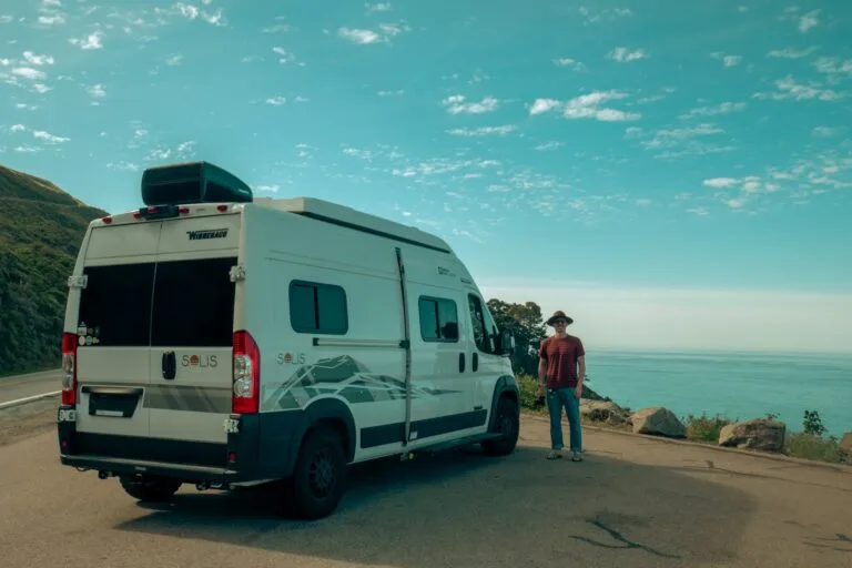 Winnebago motorhome parked by the coast